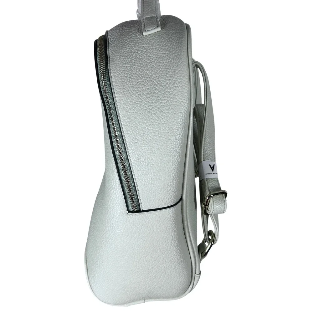 Vanessa Williams Womens White Pebble Leather Mini Backpack‎ V Logo Front Zip